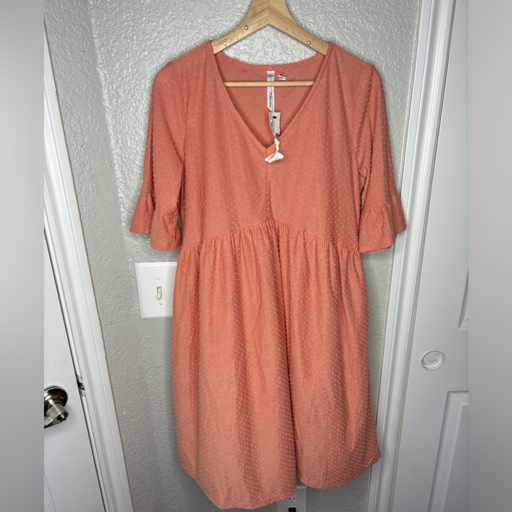 NY Collection Swiss Dot Elbow Sleeve Dress Style #NKD321